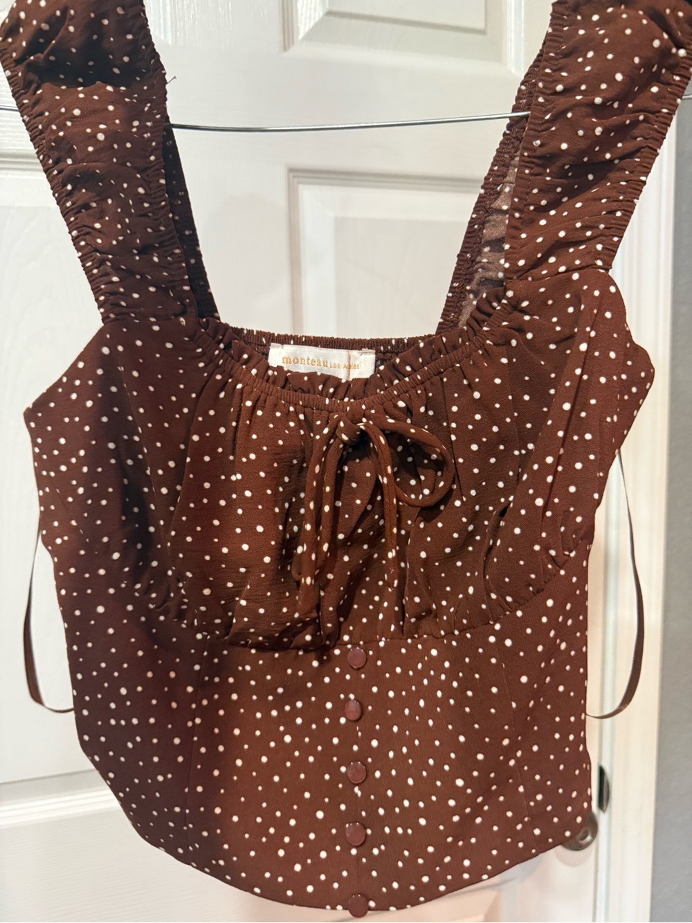 Women's Small Monteau Los Angeles Polka Dot Brown Cropped Tank Top